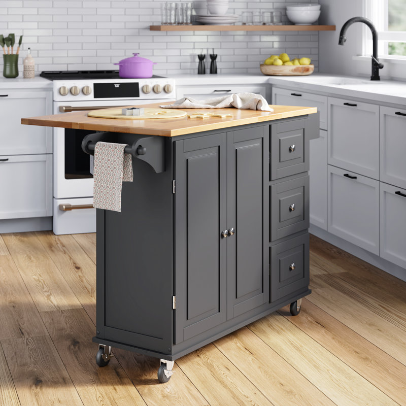 Three Posts™ Hardiman 53.75" Kitchen Island withLocking Wheels